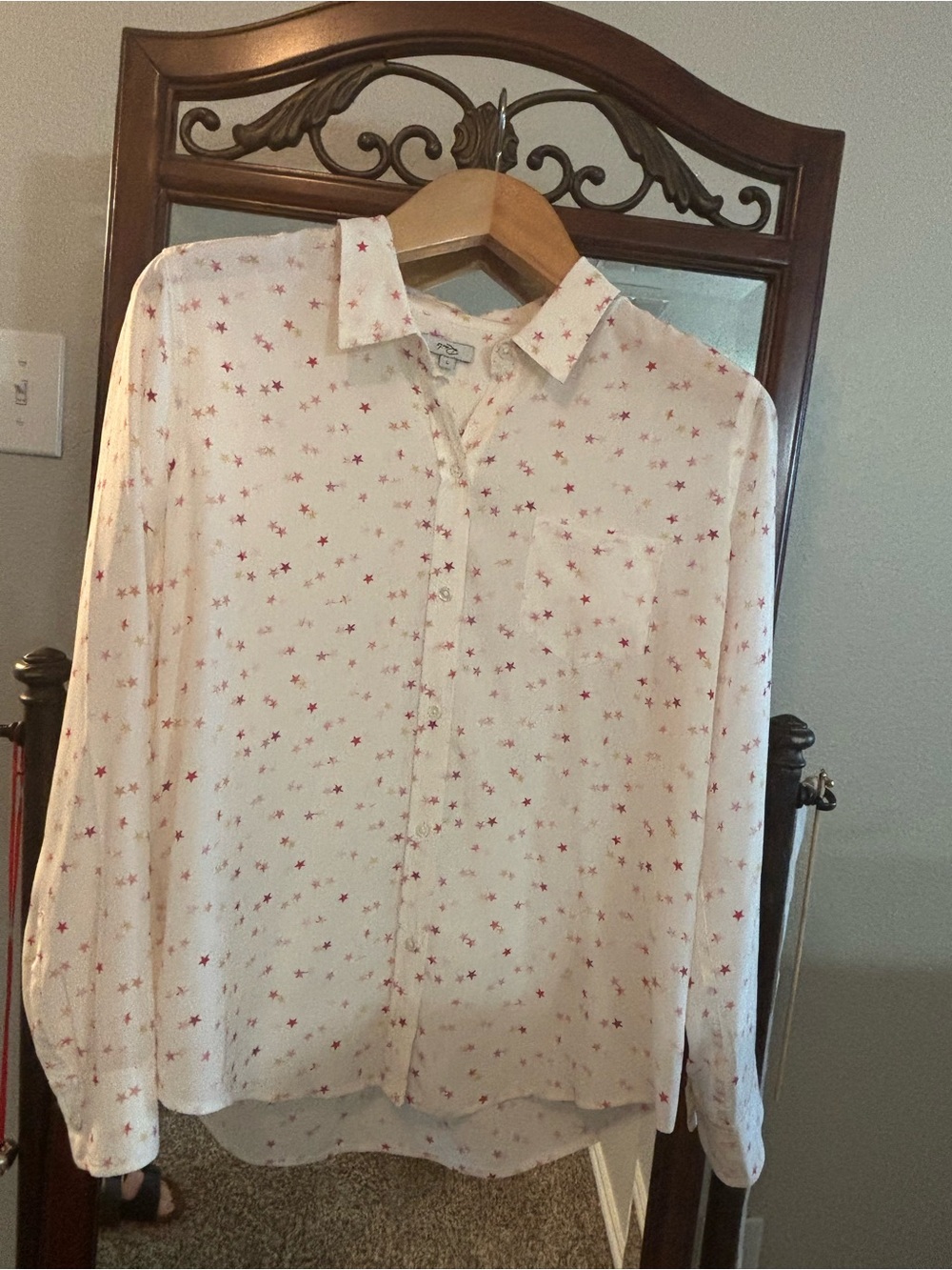 Rails Pink Star Print Button-Down Shirt Size Large